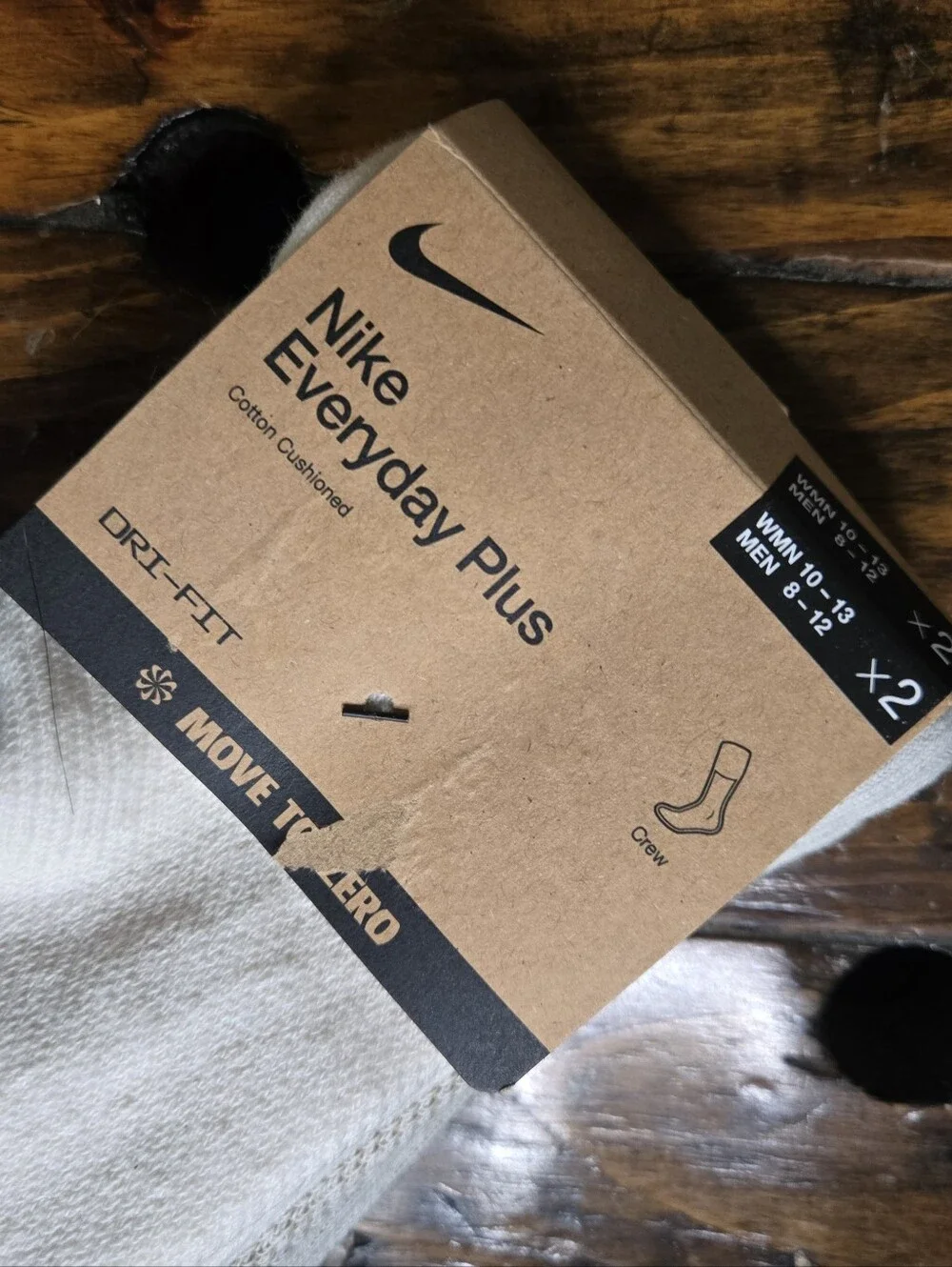 Nike Everyday Plus Dri-FIT Cushioned Crew Socks 2-Pack White/Gray Size L NWT
